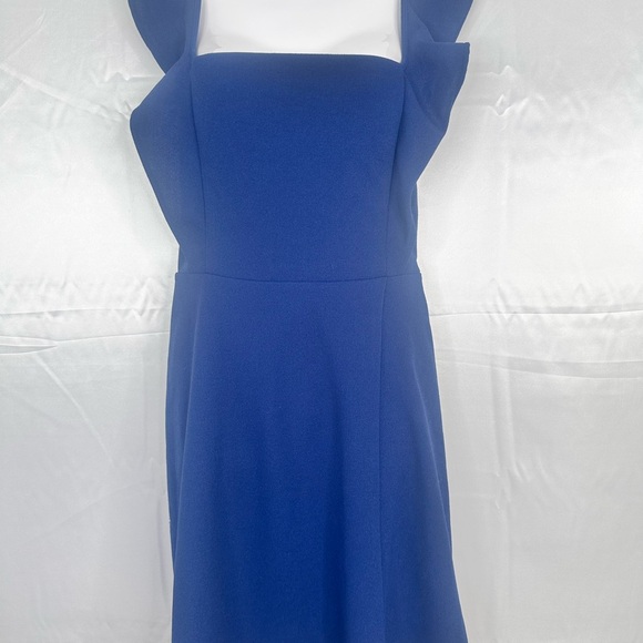 NWT BCBG Paris Mini Dress Sz 12/14 Blue Sleeveless Ruffle Straps faux wrap - Picture 7 of 10
